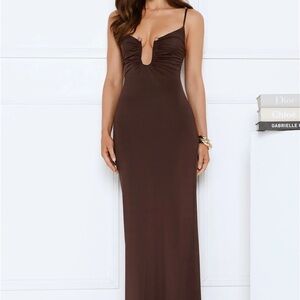 Hello Molly Chocolate Brown Spaghetti-Strap Maxi Dress